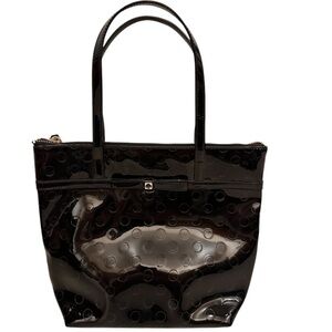 Kate Spade Jeralyn Camellia Street Tote Bag Wet Look Purse Handbag Black